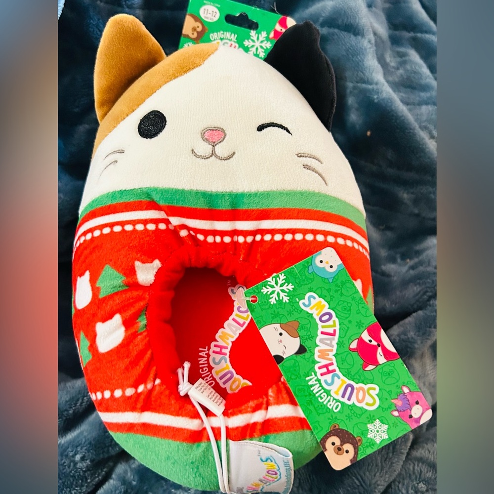 Kids Christmas Kitty Squishmallow slippers. Multicolor. One size Fits All.